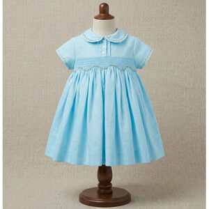 Vintage Sarah Louise Hand Smocked Blue Baby Dress | Size 12M